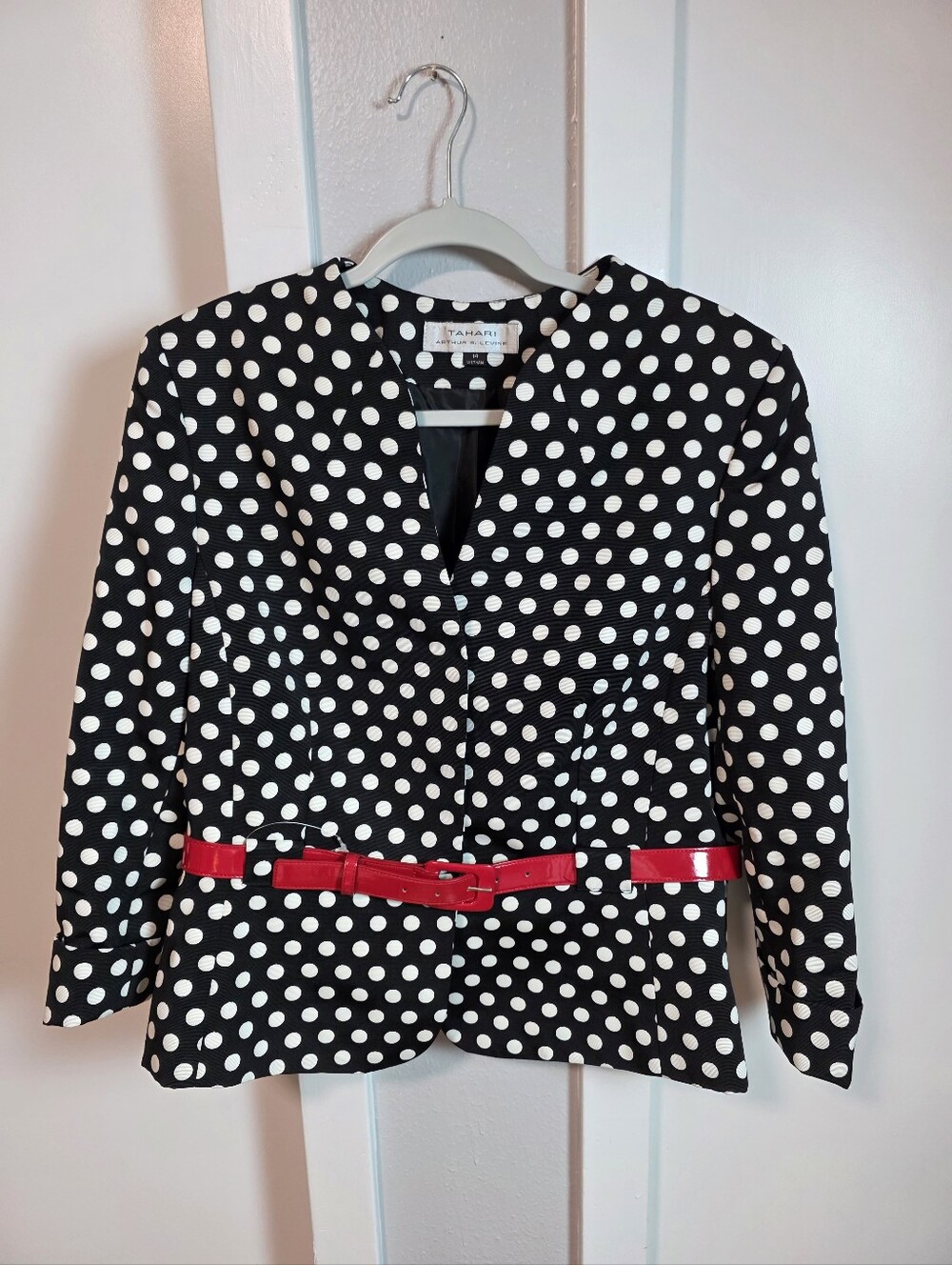 Tahari Arthur S. Levine Polka Dot Belted Blazer Jacket Size 14